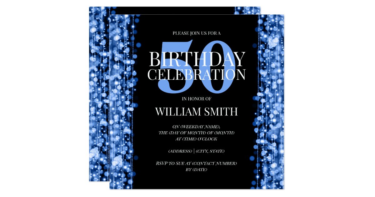 Elegant Mens Birthday Party Sparkles Blue Invitation | Zazzle.com