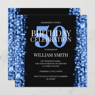 Elegant Mens Birthday Party Sparkles Blue Invitation