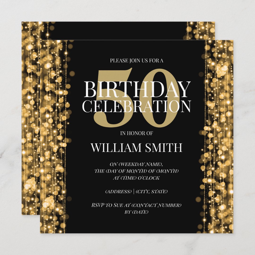 Elegant Mens Birthday Party Sparkles Gold Invitation | Zazzle