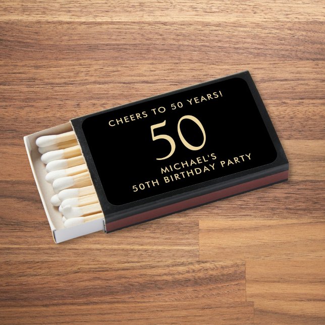 Elegant Mens Black Gold 50th Birthday Party Matchboxes (Creator Uploaded)