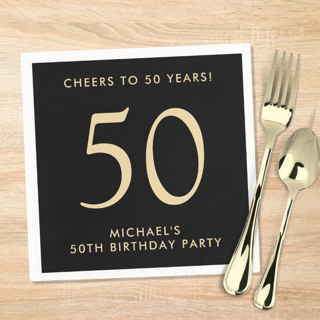Elegant Mens Black Gold 50th Birthday Party Napkins (Creator Uploaded)