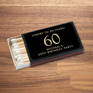 Elegant Mens Black Gold 60th Birthday Party Matchboxes