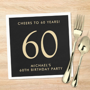 Elegant Mens Black Gold 60th Birthday Party Napkins