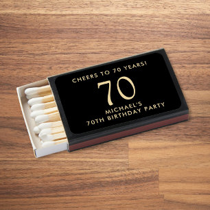 Elegant Mens Black Gold 70th Birthday Party Matchboxes