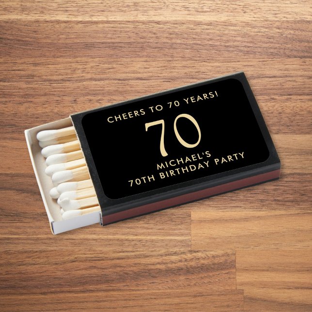 Elegant Mens Black Gold 70th Birthday Party Matchboxes (Creator Uploaded)