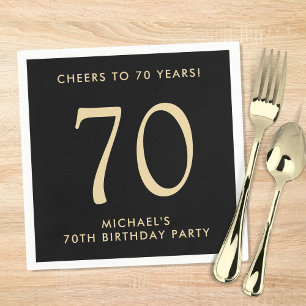 Elegant Mens Black Gold 70th Birthday Party Napkins
