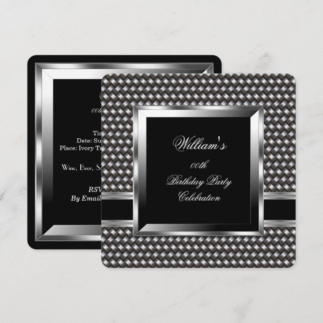 Elegant Men's Black Silver Birthday Party Man 2 Invitation (Front/Back)
