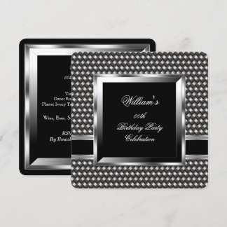 Elegant Men's Black Silver Birthday Party Man 2 Invitation