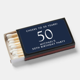 Elegant Mens Blue 50th Birthday Party Matchboxes
