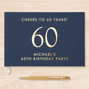 Elegant Mens Blue 60th Birthday Party Foil Guest Book