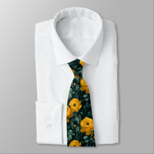 Elegant Mens Fashion Ranunculus Floral Neck Tie
