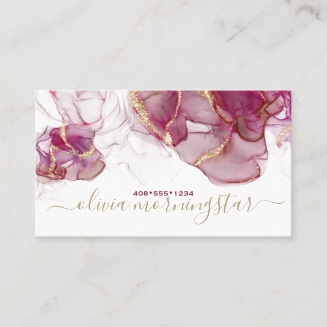 Elegant Merlot Gold Accent Alcohol Ink  Business Card (Front)