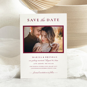 Elegant Merlot Red Photo Frame Wedding Save The Date