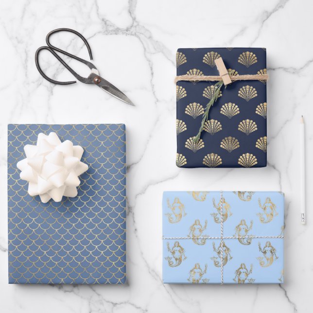 Elegant Mermaid Baby Shower Birthday Wrapping Paper Sheets (Front)