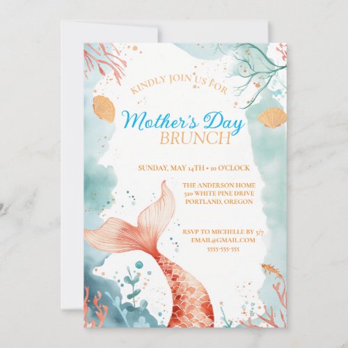 Elegant MERMAID BASH Floral Mothers Day Brunch Invitation