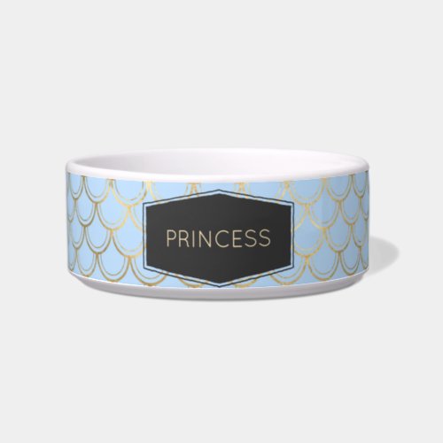 Elegant Mermaid Blue Gold Pattern Personalized Pet Bowl