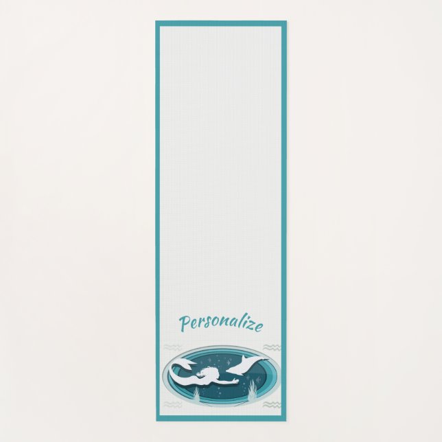Elegant Mermaid Dolphin Blue Gray Zen Yoga Namaste Mat (Front)