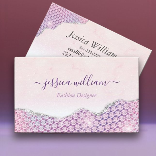 Elegant  Mermaid Edges Pink Glitter Agate  Business Card (Creator Uploaded)