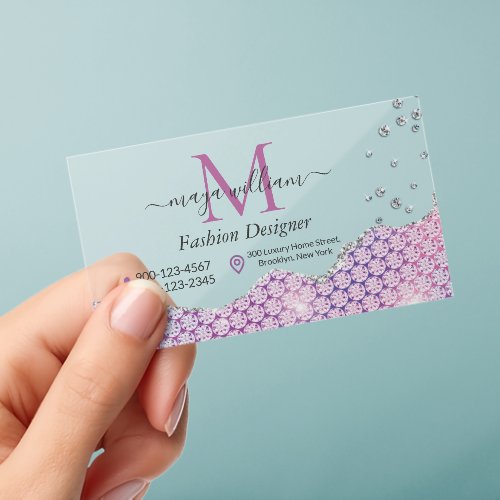 Elegant Mermaid Edges Pink Glitter Agate Clear Business Cards