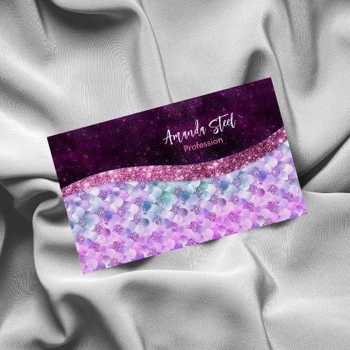 elegant mermaid iridescent faux glitter monogram business card magnet