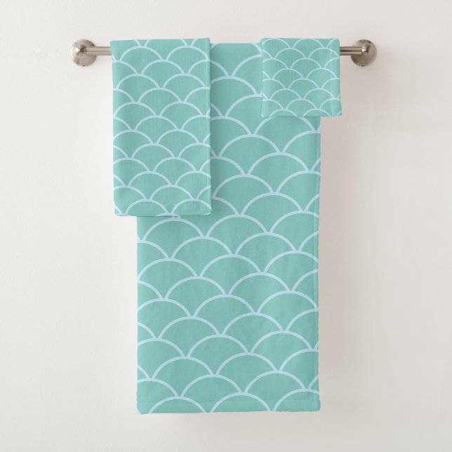 Elegant Mermaid Pattern on Light Teal Bath Towel Set (Insitu)