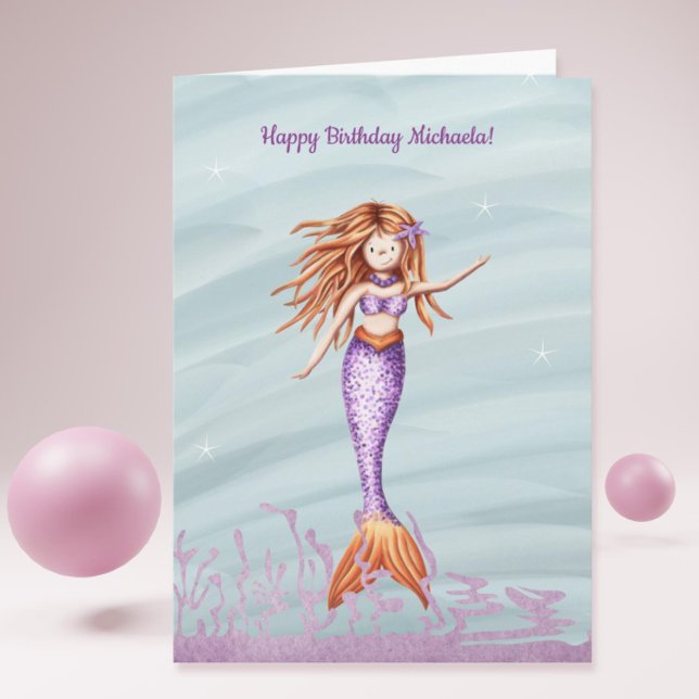 Elegant Mermaid Personalized Name Birthday Card (Elegant Mermaid Personalized Name Birthday Card)