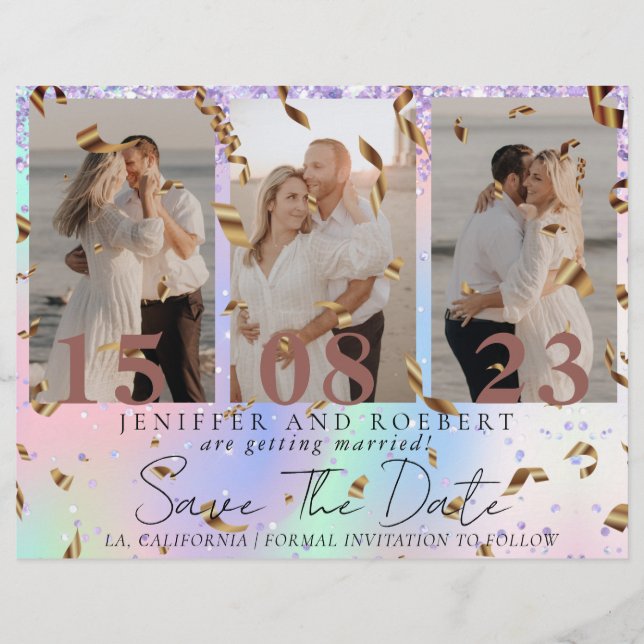 Elegant Mermaid Photo Collage Save the Date Card Flyer (Front)