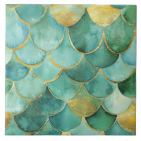 Elegant Mermaid Scales in Teal and Gold Seamless