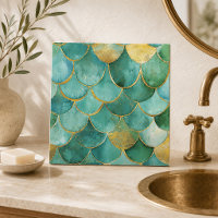 Elegant Mermaid Scales in Teal and Gold Seamless