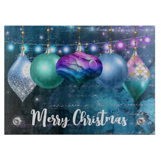 Elegant Mermaid Winter Baubles Christmas Cutting Board (Front)