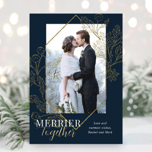 Elegant Merrier Together Newlywed Christmas Photo  Holiday Card