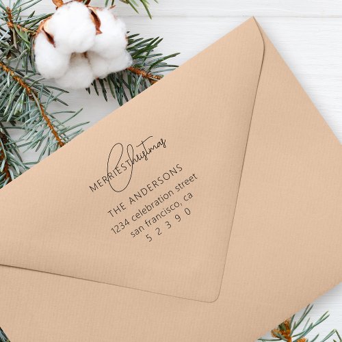 Elegant Merriest Christmas Family Return Address Rubber Stamp