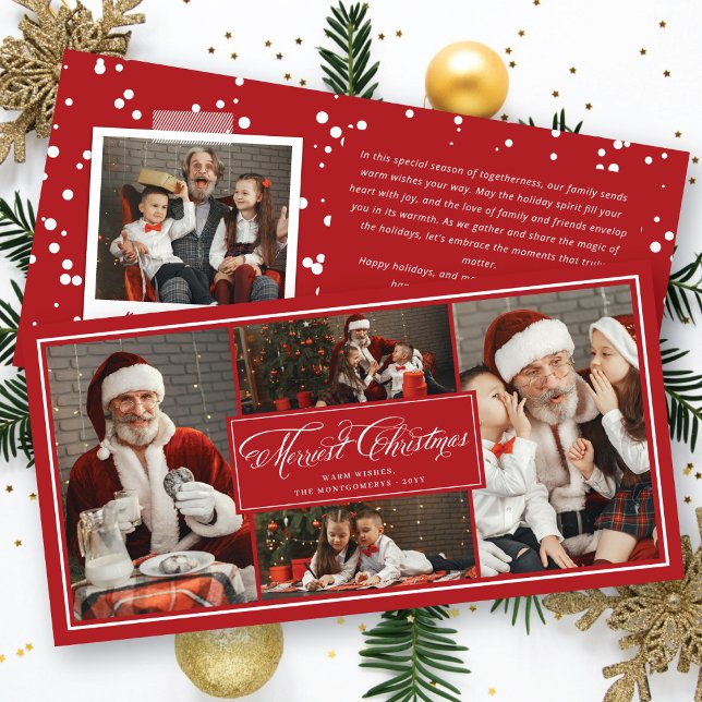 Elegant Merriest Christmas Fancy Script 4 Photo  Holiday Card (Creator Uploaded)