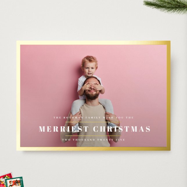 Elegant Merriest Christmas | Gold Photo Frame Foil Holiday Card (Creator Uploaded)