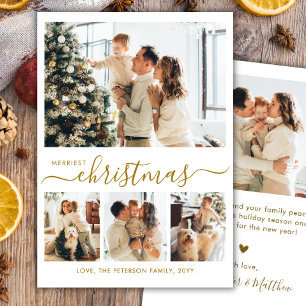 Elegant Merriest Christmas Gold Script 4 Photo Holiday Card
