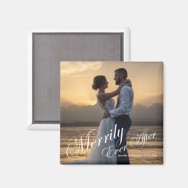 elegant merrily ever after, wedding photo holiday  magnet (Front/Back)