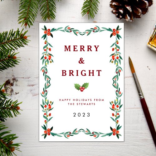 Elegant Merry and Bright Christmas Red And Green Holiday Card