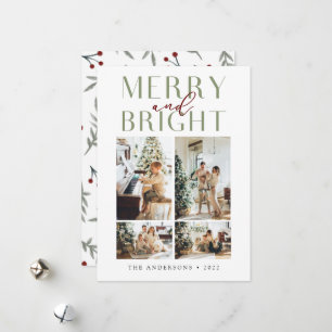 Elegant Merry and Bright Four Photo Holiday Card