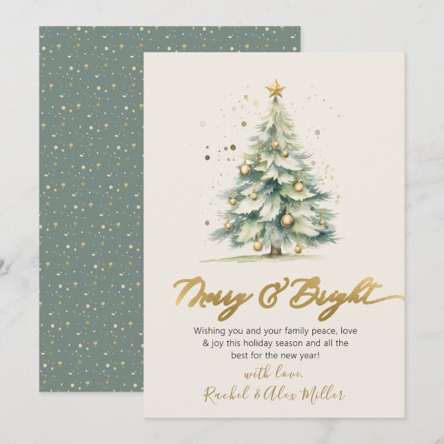 Elegant Merry and Bright Non Photo Christmas Tree Holiday Card (Front/Back)