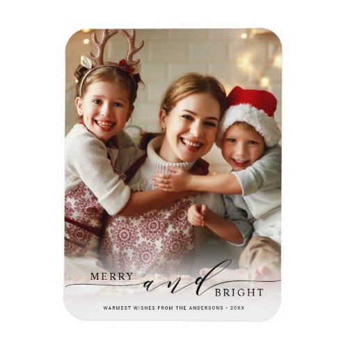 Elegant Merry and Bright Photo Holiday  Magnet