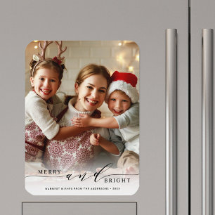 Elegant Merry and Bright Photo Holiday Magnet
