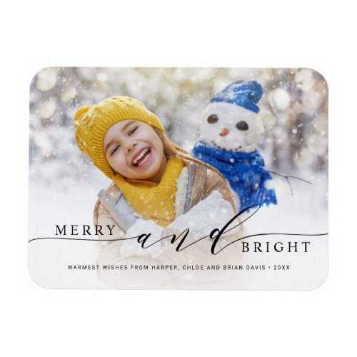 Elegant Merry and Bright Photo Holiday  Magnet