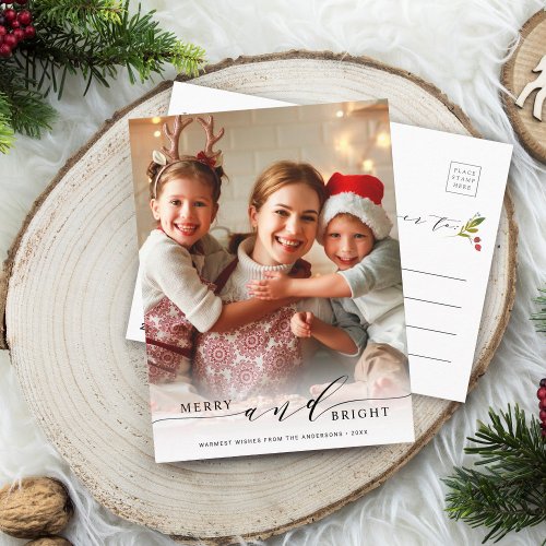 Elegant Merry and Bright Photo Holiday Postcard