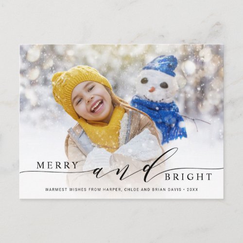Elegant Merry and Bright Photo Holiday Postcard