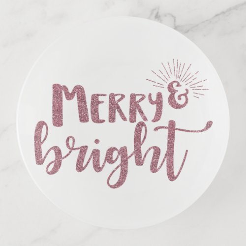 Elegant Merry and Bright Pink Faux Glitter Trinket Tray