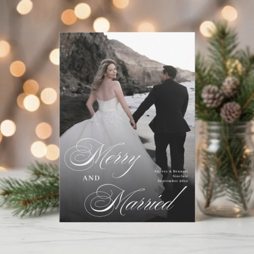 Elegant Merry and Married Wedding Photo Christmas Holiday Card