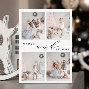 Elegant Merry & Bright 4 Photo Collage Holiday Card