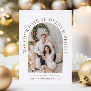 Elegant Merry Bright Arch Christmas Holiday Letterpress Photo Cards