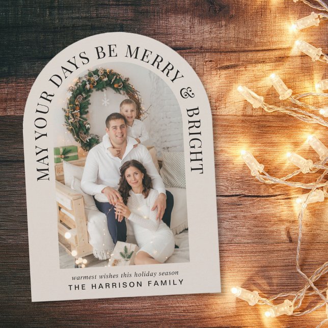 Elegant Merry Bright Arch Photo Christmas Card (Share the love and warmth of the holiday season with this personalized photo Christmas card)