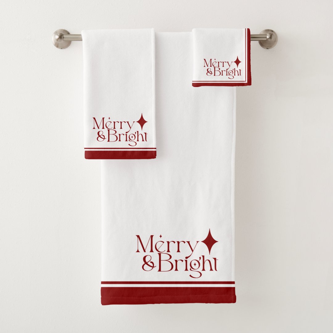 Elegant Merry & Bright Festive Christmas Bath Towel Set Zazzle